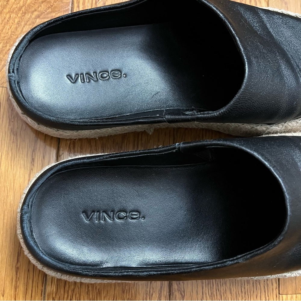 Vince Ulla Platform Black Leather Espadrille Mules - Picture 5 of 10